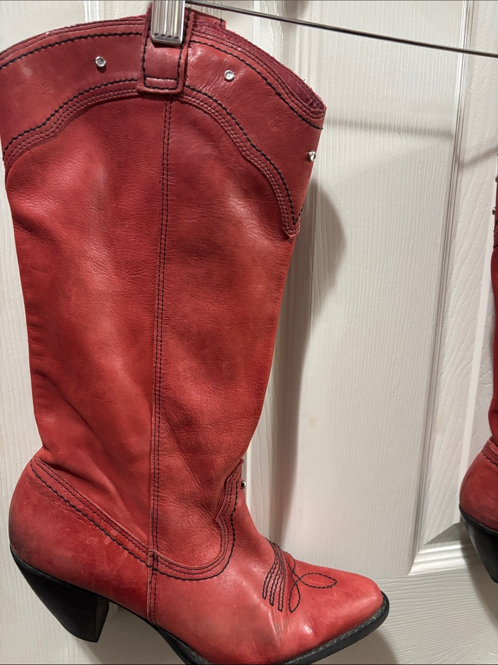 Women's Red Leather Western Knee-High Boots